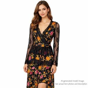 137. Topshop Floral Lace Midi Dress Black US 6